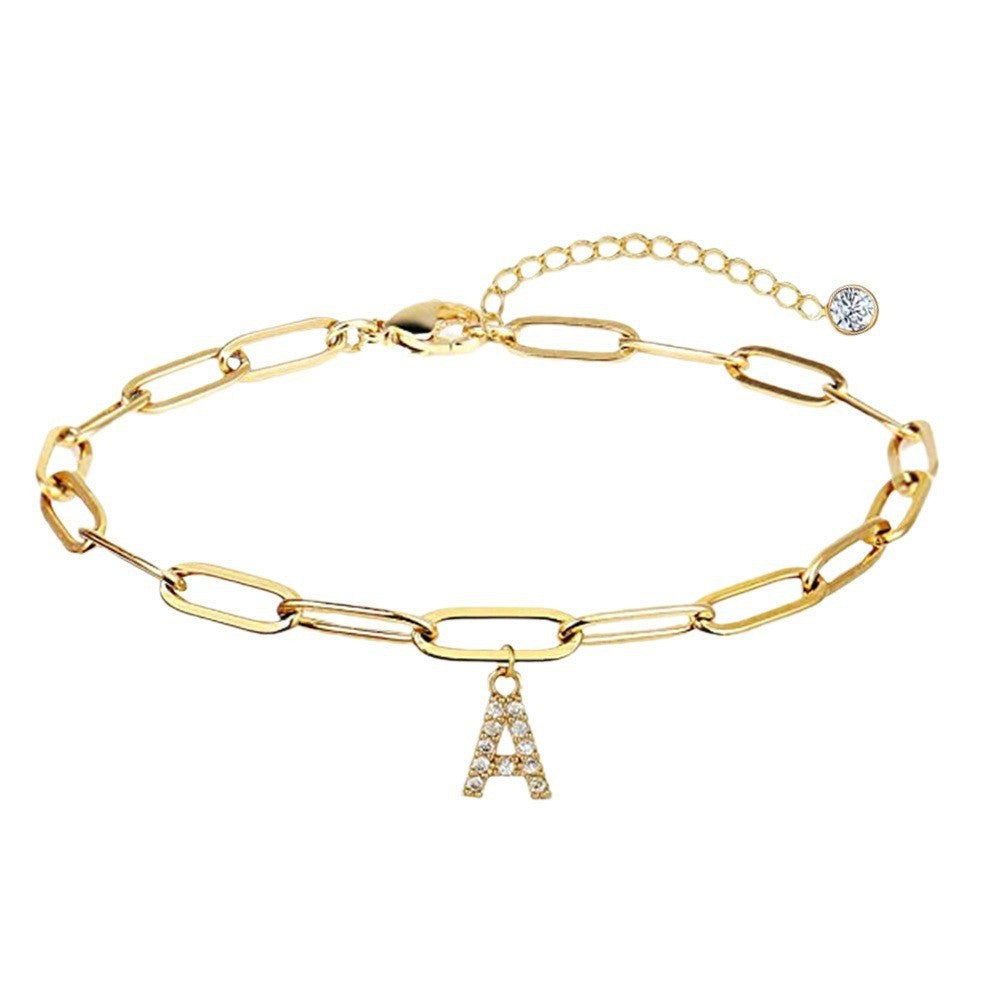 amazon 26 letter inlaid cubic zirconia pendant jewelry stylish paper clip adjustable bracelet for women