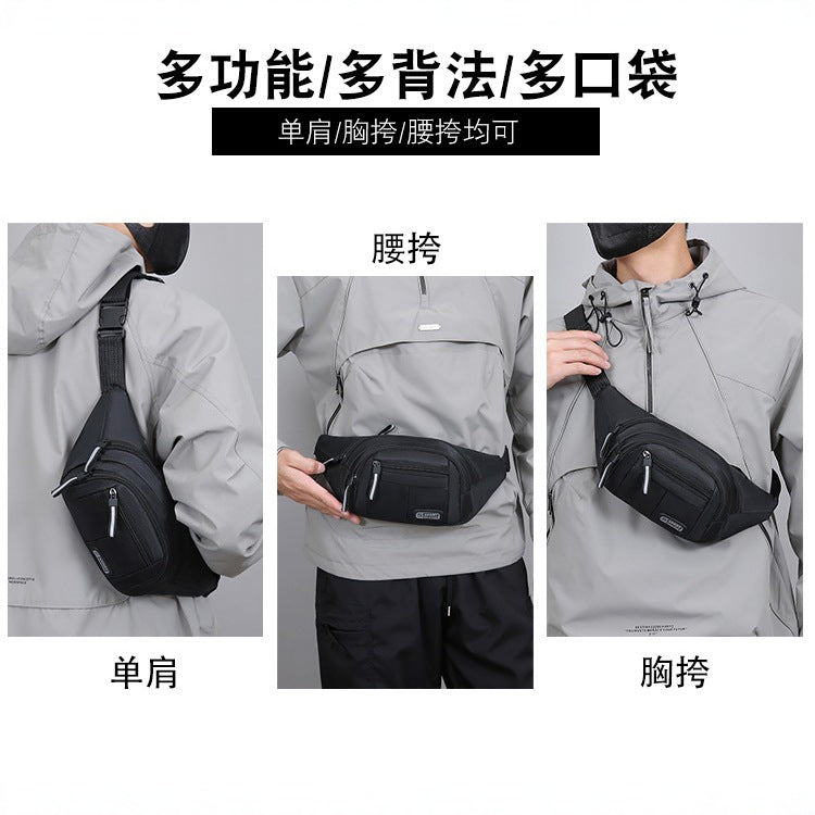 Fashion versatile men's sports fanny pack New outdoor leisure shoulder messenger bag Large capacity going out cycling breast bag