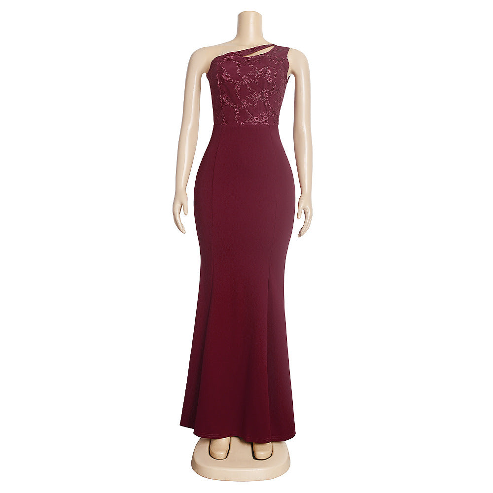 export  new women's skirt african women's clothing sexy party dress one-shoulder evening gown train maxi dress