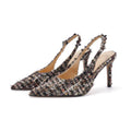 Wo huizhou 2026 new european and american fashion closed-toe open-back sandals, stiletto heel, chunky wool blend, pointed toe, dark brown/black
