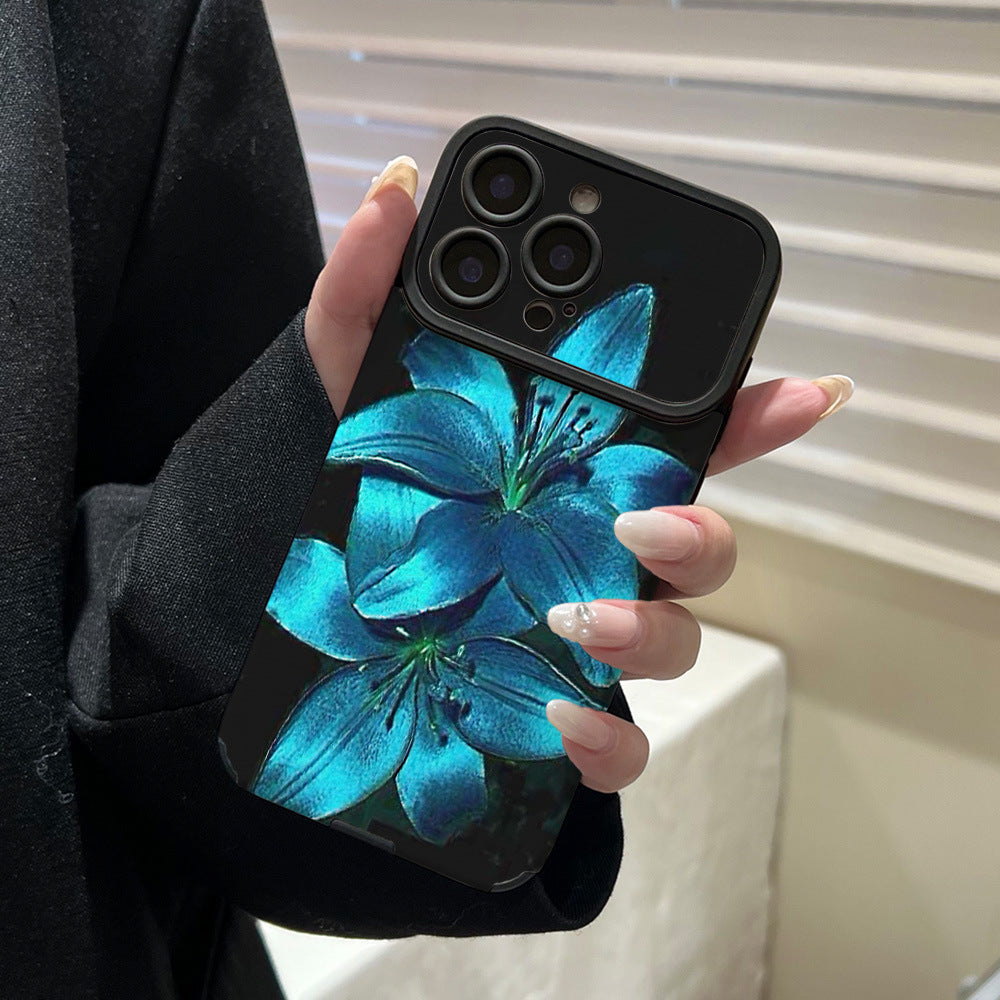 Midnight blue lily phone case for apple 17 pro, soft case for 16/15, niche high-end style, trending online, also fits 13