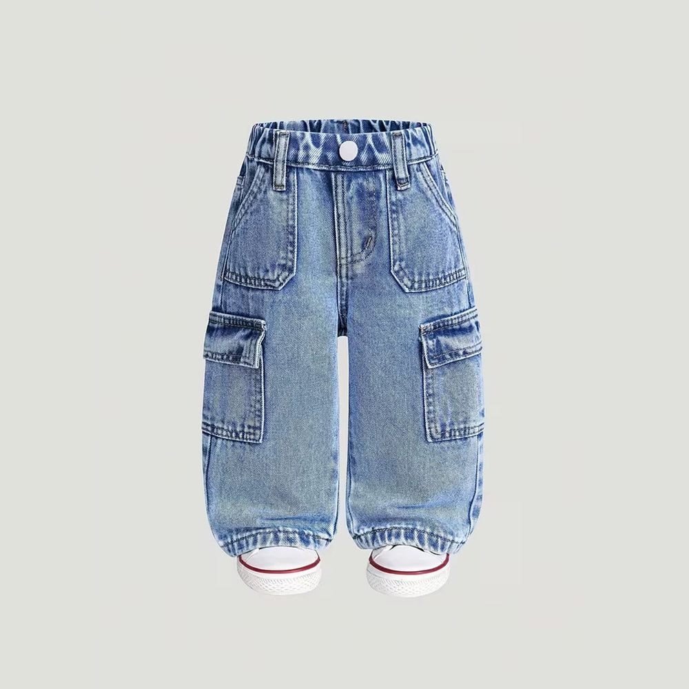 girls' spring/autumn denim pants: new styles for toddlers and young children, loose-fit casual straight-leg trousers, stylish and versatile wide-leg pants for kids