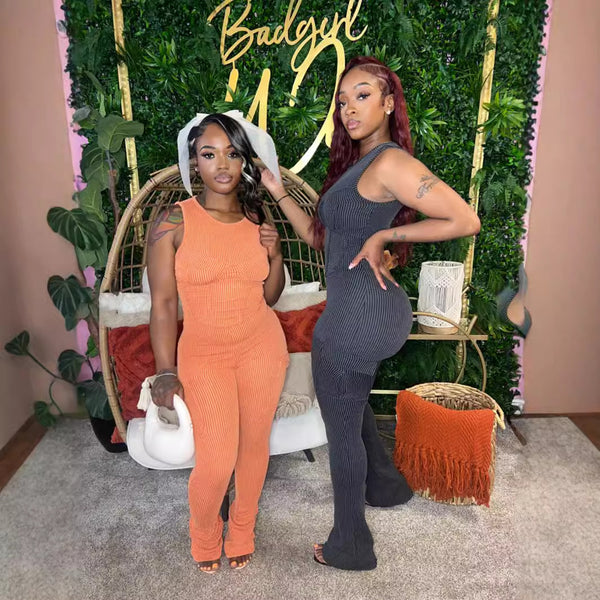 No return or change, solid color, threaded casual slim fit, sexy Spice Girls sleeveless top, trousers set, trendy European and American trends