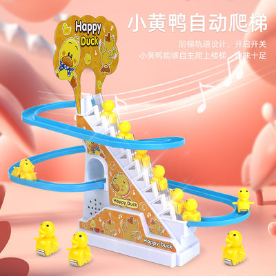 Influencer-approved little yellow duck climbing stairs educational electric track toy with slide for baby girls, boys, and toddlers