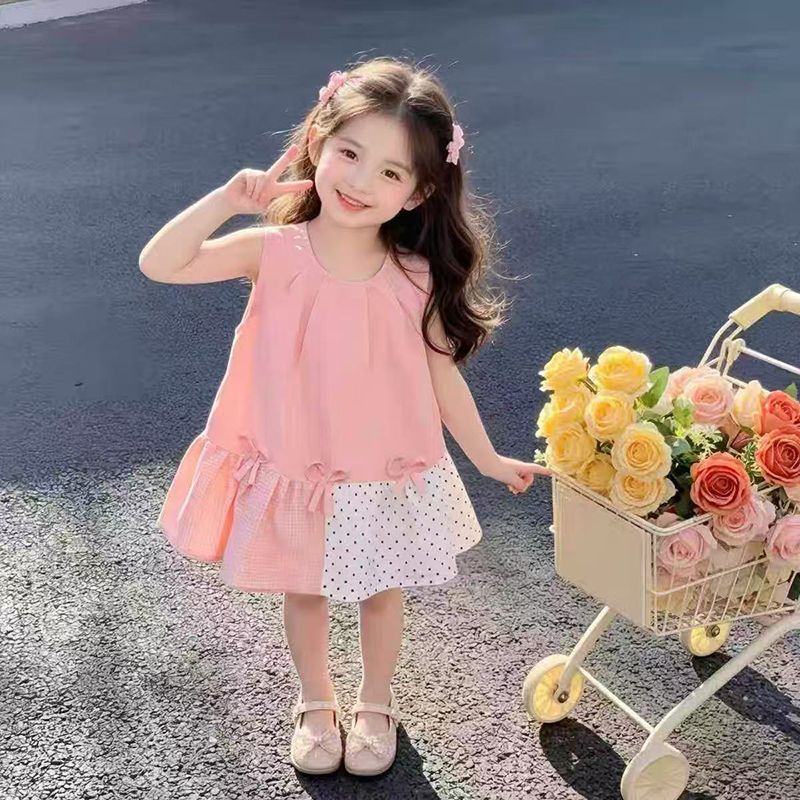 Summernew arrival baby girl patchworkk-styledressasymmetricaldresswestern style sleeveless korean style vest dress