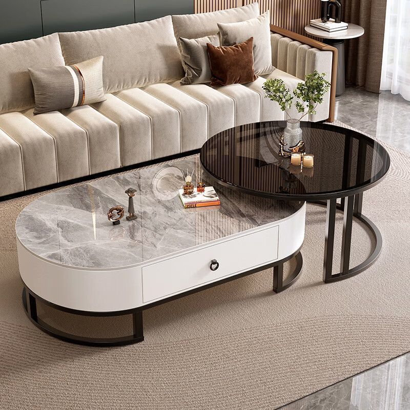 Slate oval coffee table for home living roomaccessible luxury moderncasual small apartment tea table 2024new arrival combination
