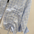 Spring new korean style blue drawstring shirt for girls, casual and fashionable baby girl's clothes, trendy children's apparel