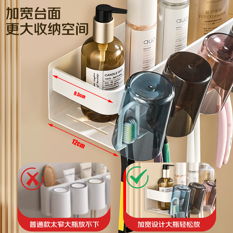 Wide new product toothpaste toothbrush rack, no punching space aluminum bathroom brushing mouthwash cup wall hanging set