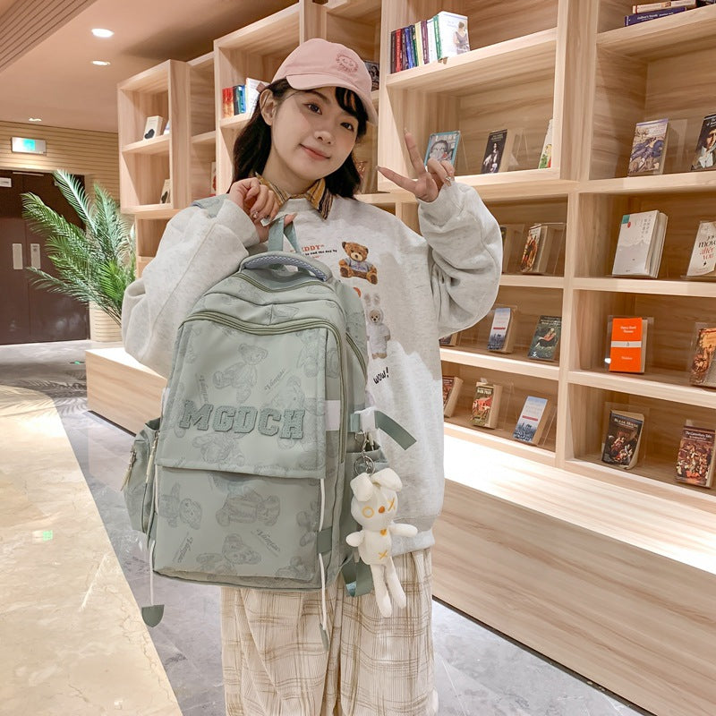 New bear backpack, schoolbag, large capacity, strong and dirt-resistant college student backpack, backpack, high school boy