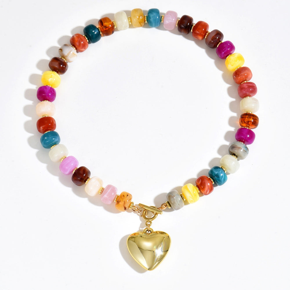 european and american bohemian colorful handmade beaded necklace for women - summer beach chic, versatile heart pendant jewelry