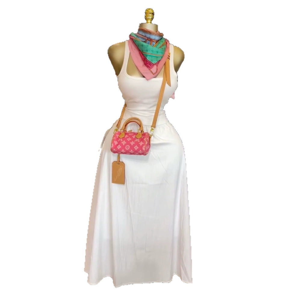European and american women's clothing  summer new sweet and fresh slimming tank top high-waisted midi skirt fashion casual set