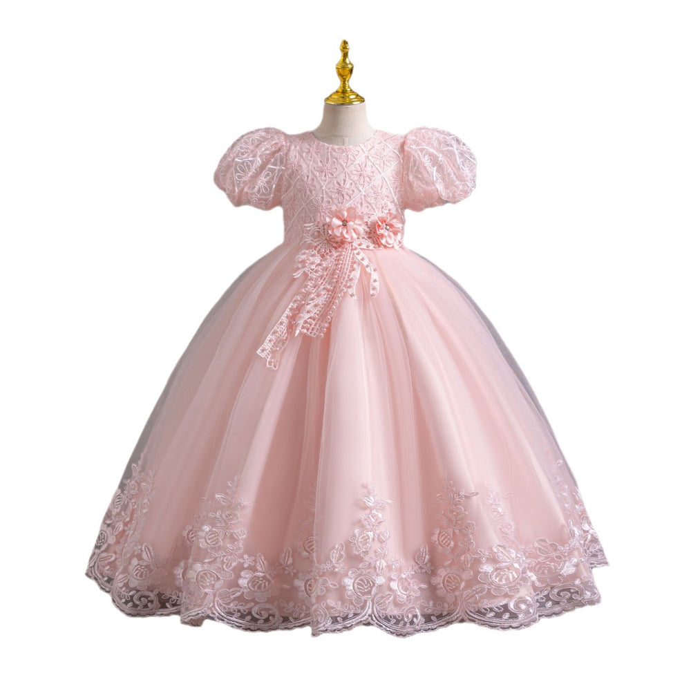 Wholesale foreign trade long dress children's formal gown puff sleeve lace princess dress girls' party dress girl dress