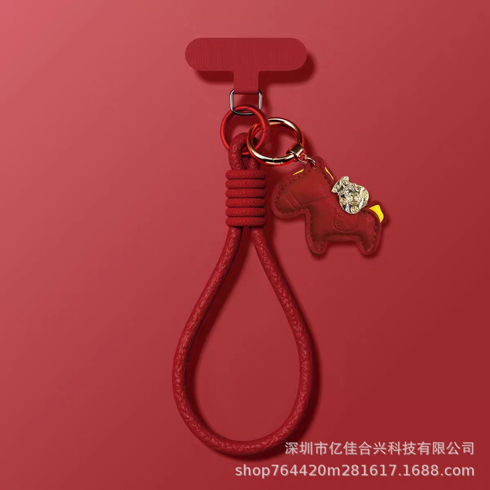 New year's edition pony leather phone lanyard - "get rich quick" wrist strap, bag charm, keychain, anti-lost short lanyard