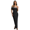 C7759 cross-border   fashion women's off-the-shoulder beaded evening gown party dress