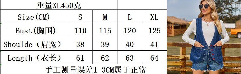 Fashion cross-border  new arrival denim vest waistcoat fashion heart button trendy denim sleeveless vest for women