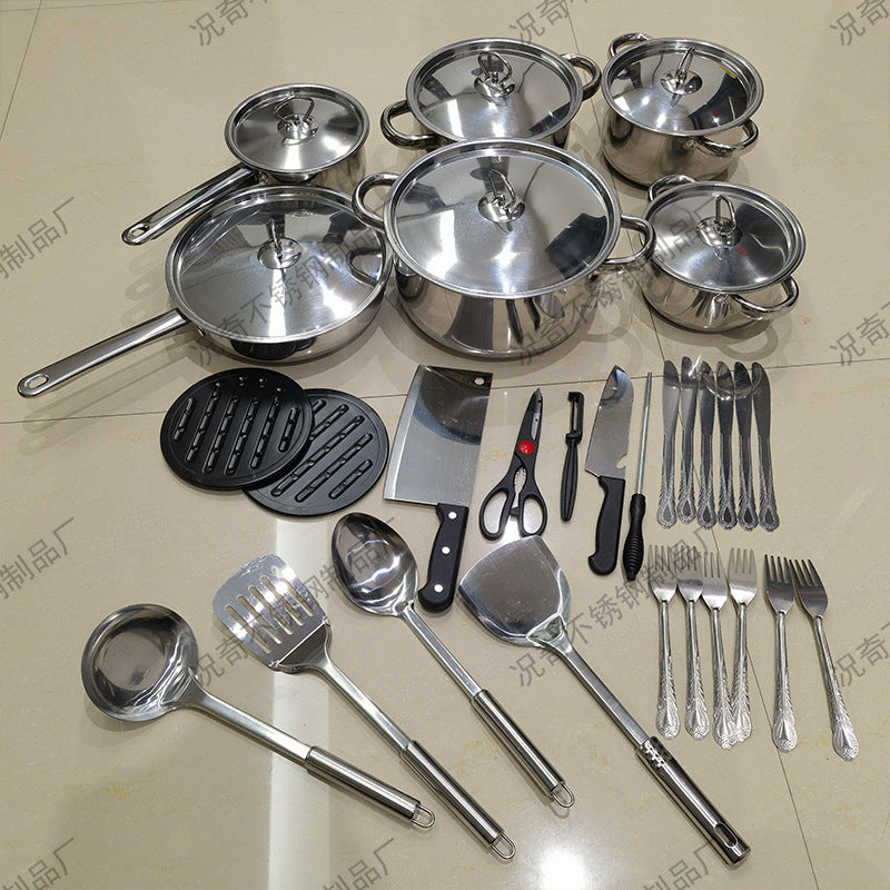 African 35-piece pot set thickened double bottom stainless steel suit pot cross-border 15pcs/45pcs cookware combination pots