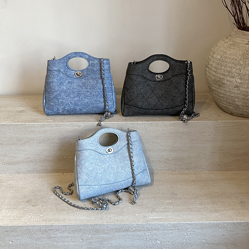 2025 new fashion rhombus embroidered thread bag Xiaoxiangfeng daily women's simple niche chain single shoulder messenger bag