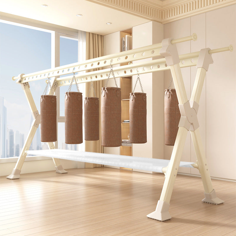 Foldable clothes drying rack - floor standing, indoor/outdoor use - aluminum alloy, extendable rod, perfect for balconies, bedrooms, and outdoor use - quilt drying solution