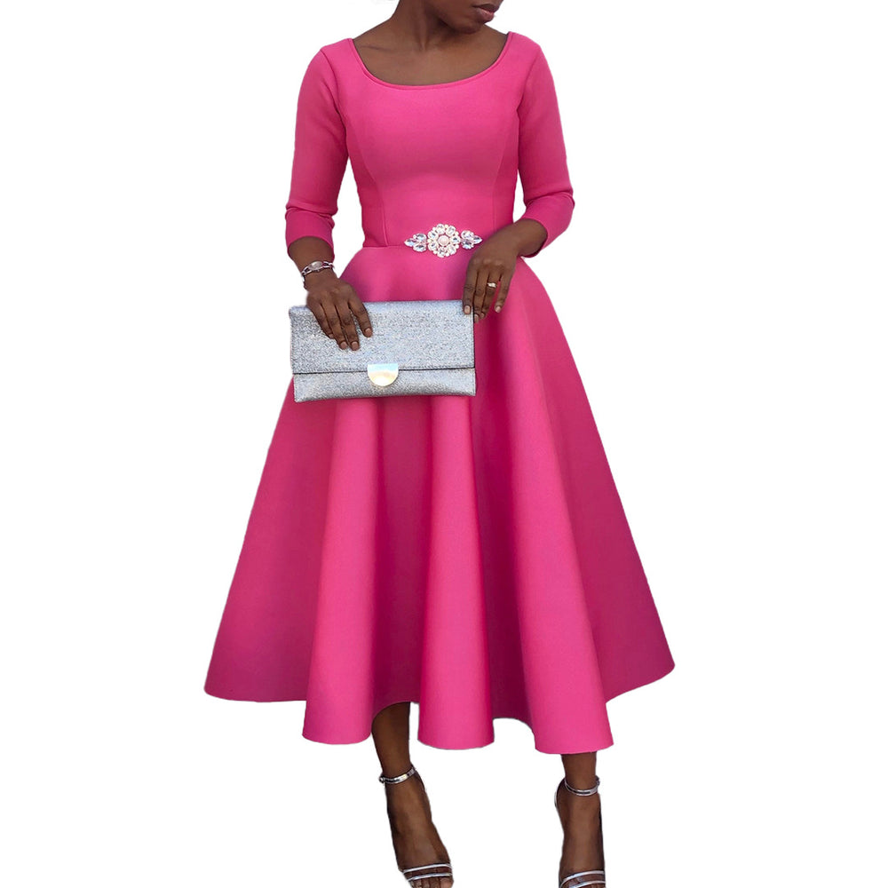 D346  european and american women's clothing  summer new arrival solid color swing dress elegant evening gown foreign trade dress