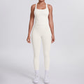 Naked-feel, form-fitting yoga set featuring a racerback design, high-waisted leggings with butt-lifting effect, and pockets. perfect for outdoor activities, casual wear, running, and gym workouts