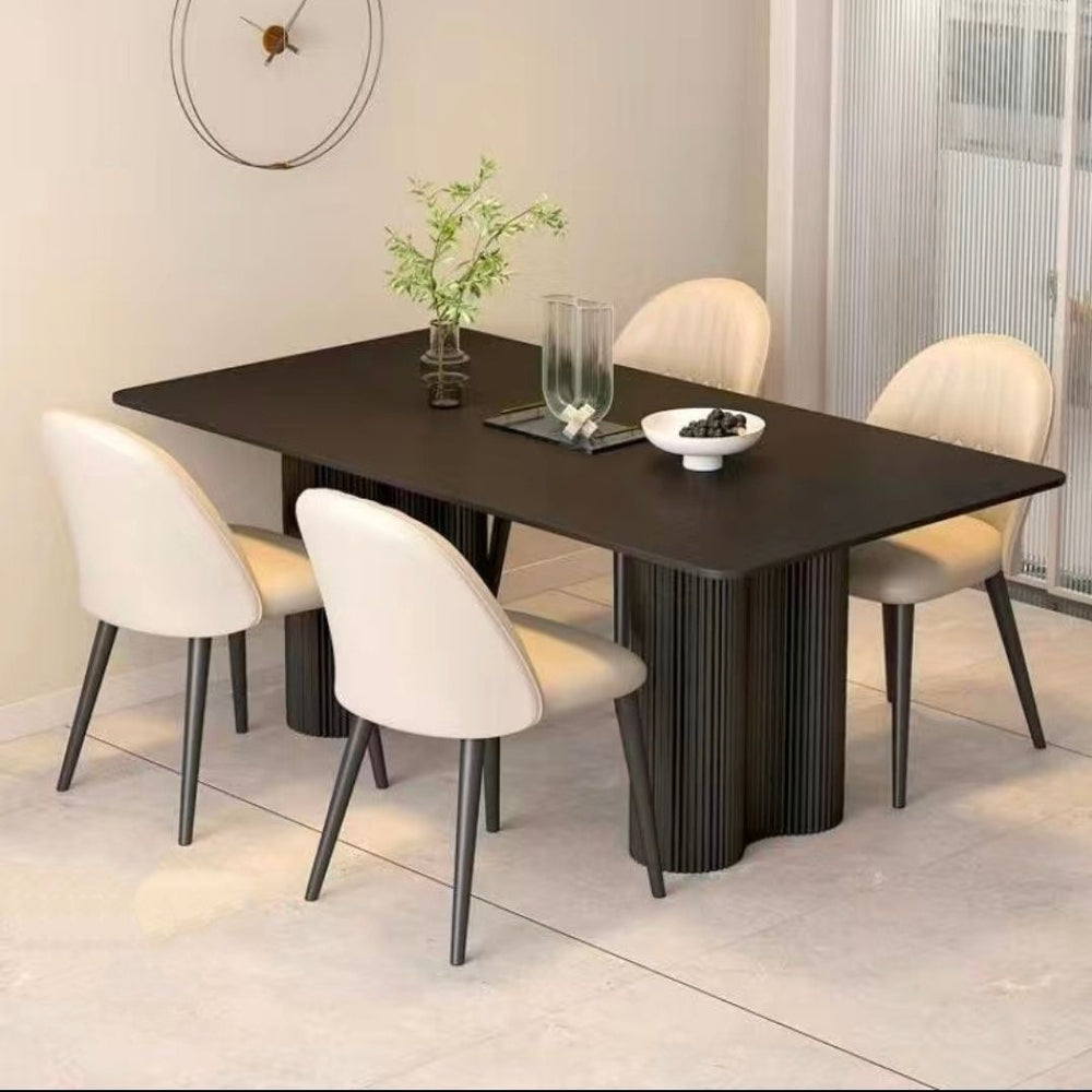 Black rock slab rectangular dining table and chair set - new italian style combination for small spaces - modern minimalist home dining table