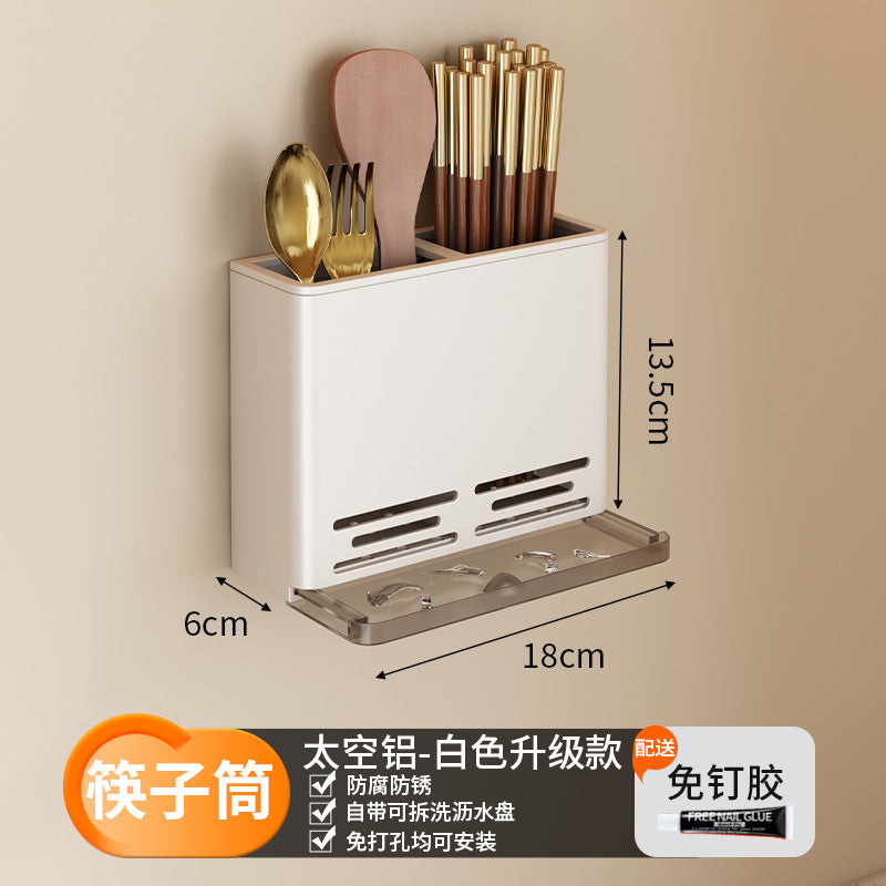 White Kitchen Shelf No Punching Wall Hanging Knife Holder Seasoning Household Multifunctional Cutting Board Wall Storage Rack