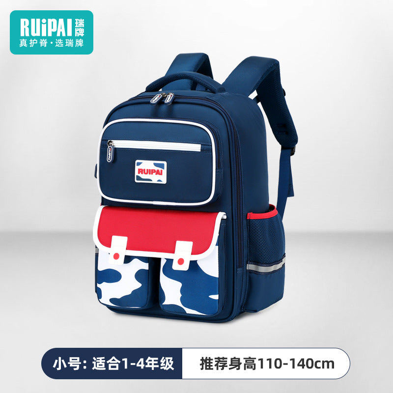 Rui brand schoolbag for primary school students in grades 3-6, ultra-lightweight burden reduction, water-proof children's spine school bag, backpack.