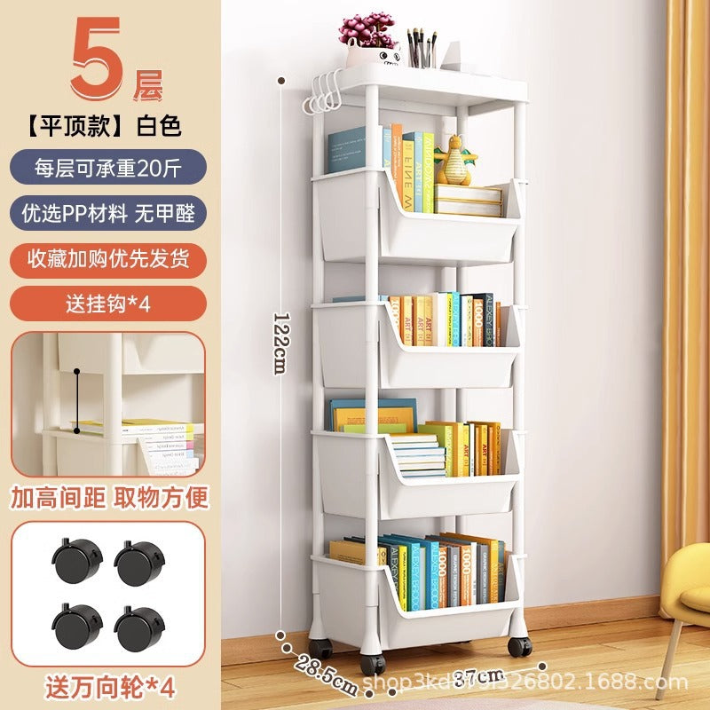Removable bookshelf Shelf Children's toys Snack storage rack Multi-layer household trolley Floor-to-ceiling simple bookcase