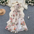 Atmosphere stereo flower halter oblique shoulder suspender dress female french pure desire waist elegant slit floral skirt
