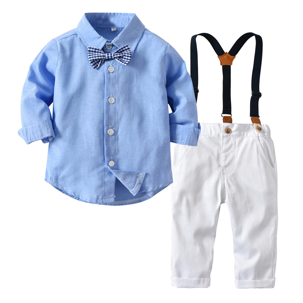 Boys' long-sleeve shirt and overalls set - perfect for performances, first birthday celebrations, and autumn events. customizable children's clothing