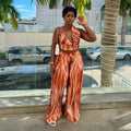 European and american cross-border women's fashion:  summer new collection - trendy printed sleeveless halter top and wide-leg pants set