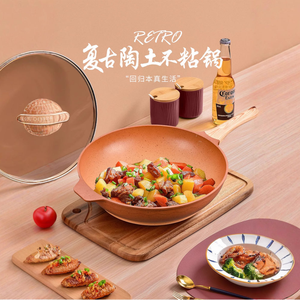 [customized] household natural clay non-stick wok die-cast 32cm cooking pot wholesale
