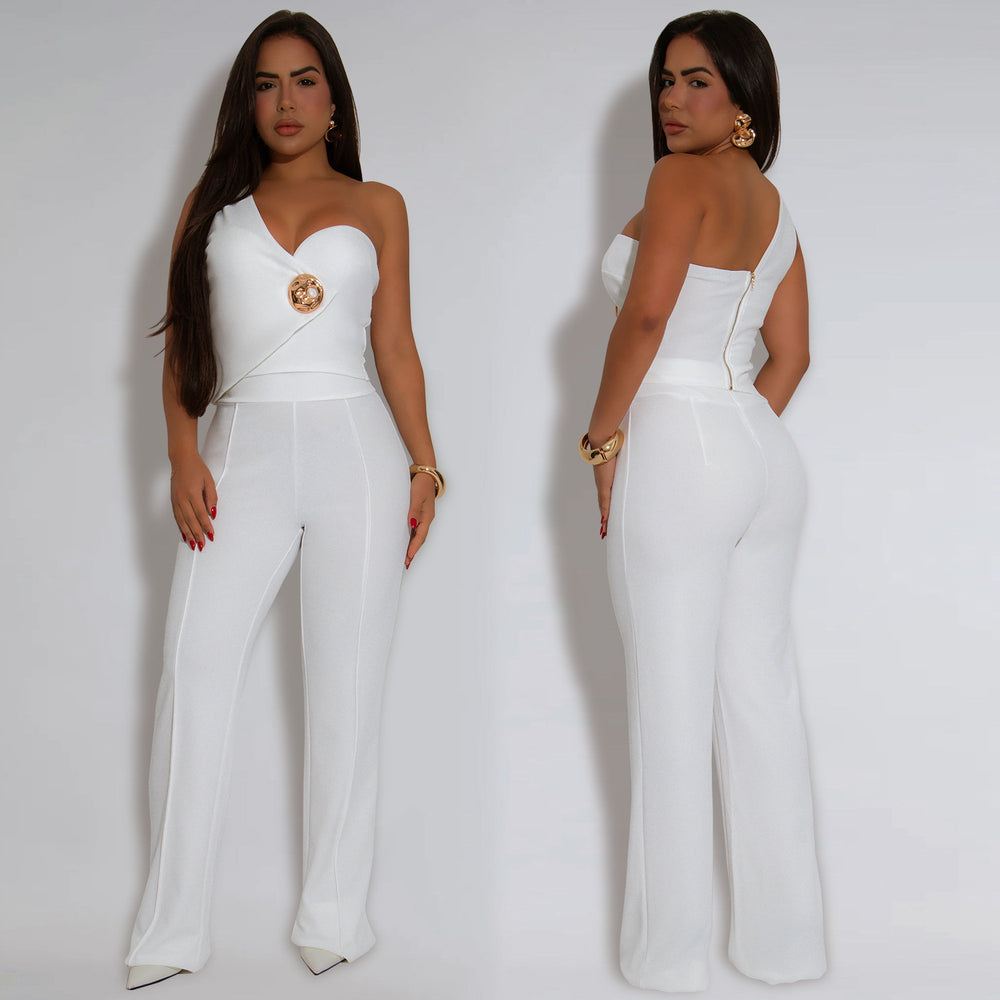 C7418 cross-border   fashion women's elegant slim-fit sleeveless top and pants two-piece set