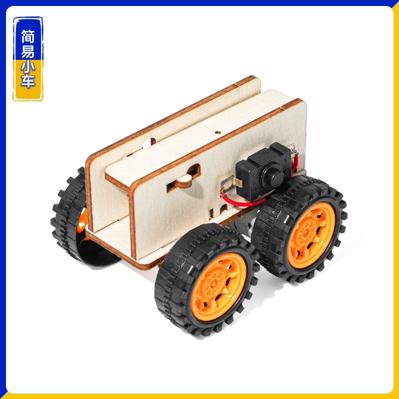 Mini car, handmade DIY wooden build to create student invention scientific experiment puzzle brain experiment