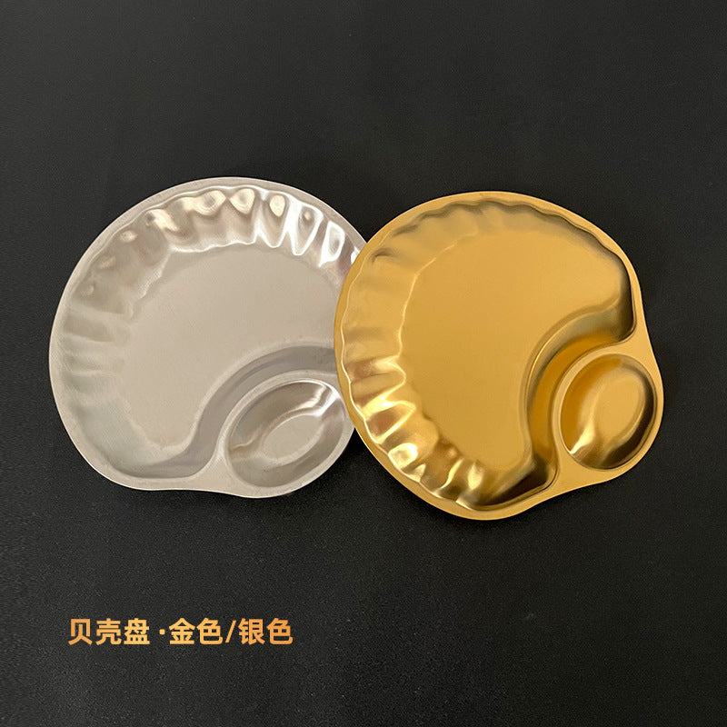 Creative stainless steel snack plate - gold divided fries tray - dumpling plate - commercial grade for bars, ktvs, and restaurants