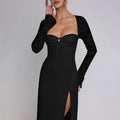 European and american cross-border women's fashion: new, chic, sexy, slim-fit lace long-sleeve patchwork dress with slit