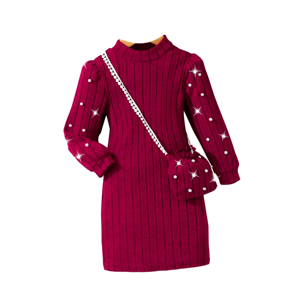 Girls' striped long-sleeve dress with pearl accents (toddler & little girl)