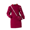 Girls' striped long-sleeve dress with pearl accents (toddler & little girl)