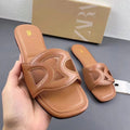 Za2024summernew arrivaltrf women's shoes brown cut out rhinestone decoration flats sandals casualeasiest for match slippers for women