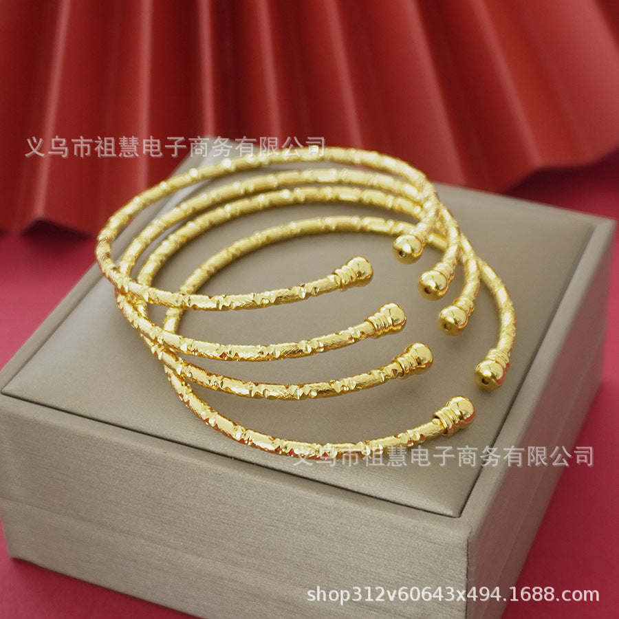 middle eastern women's minimalist gold-plated bangle retro fashion open bangle set, perfect for women's wedding accessories
