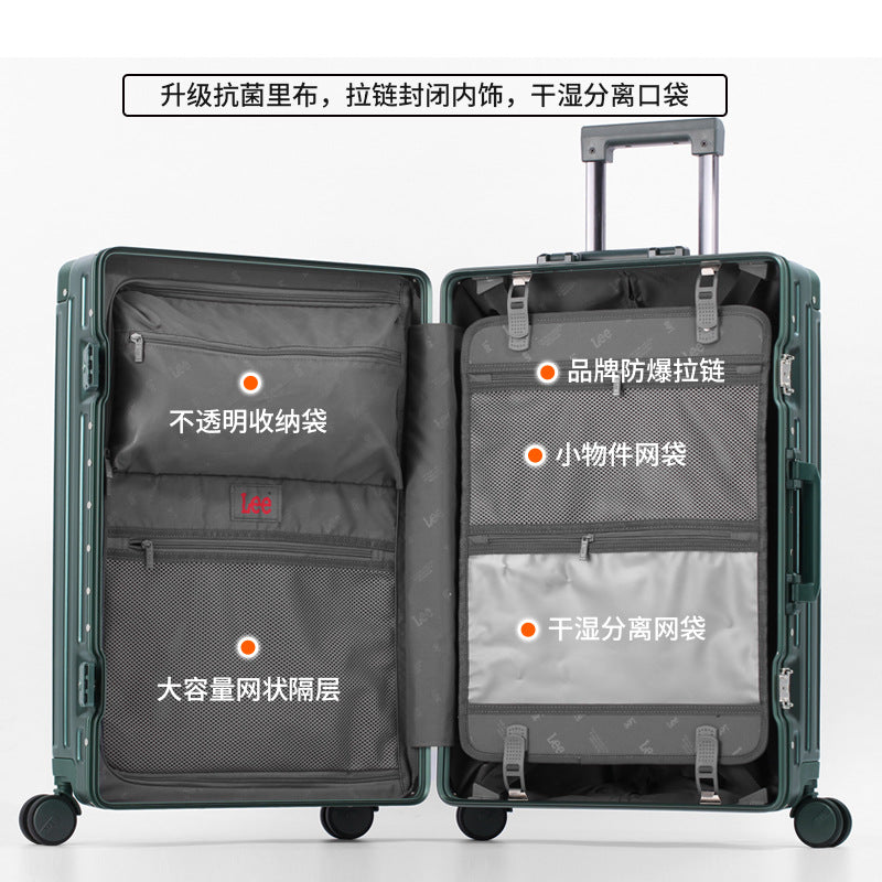 Lee suitcase female business suitcase male brand aluminum frame trolley case silent wheel leather case password box anti-drop