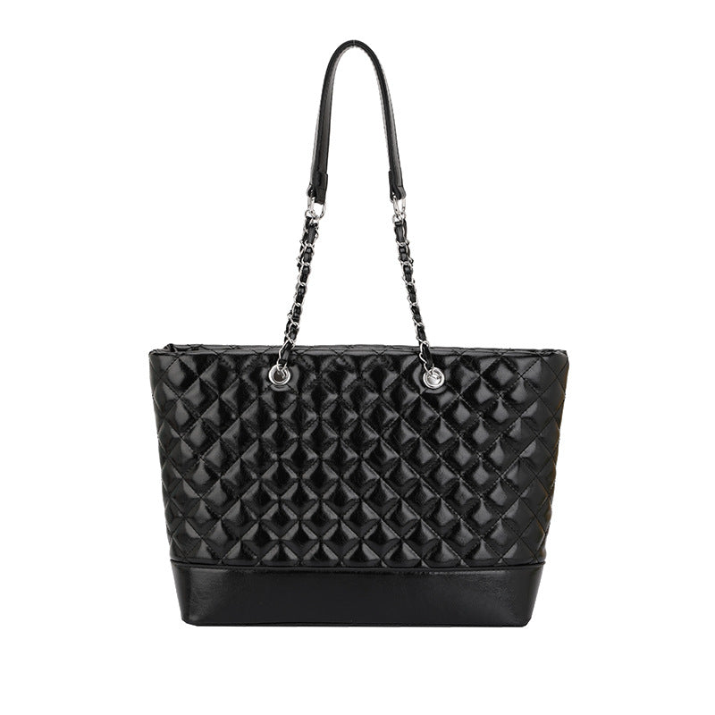 Large capacity retro diamond quilted chain women's bag autumn/winter solid color commuter tote cross-border new small chanel-style shoulder bag