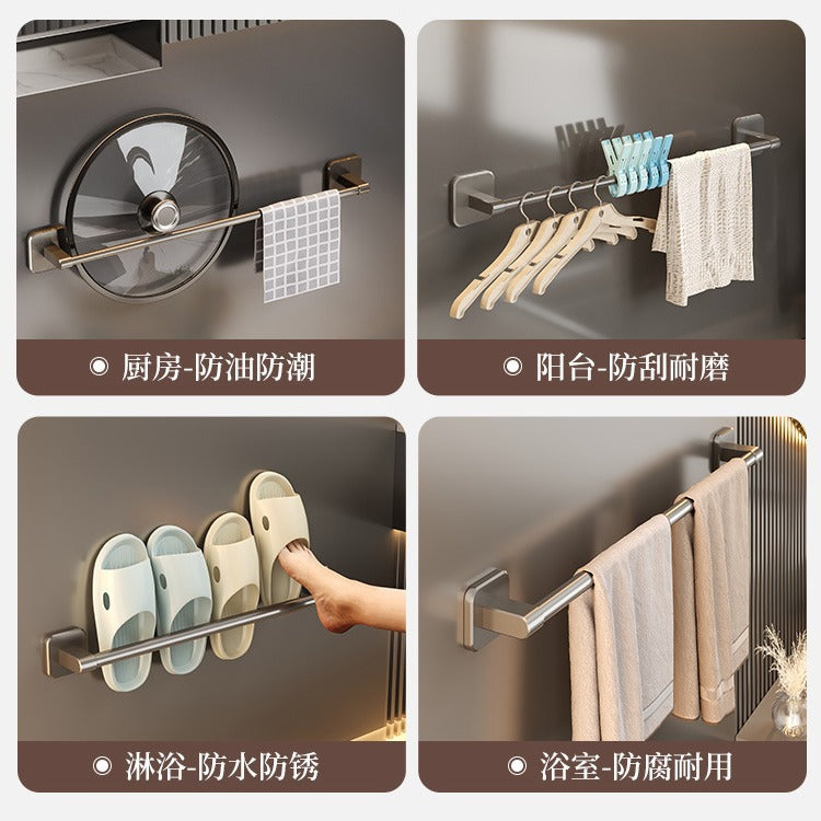 Factory supply punch-free gun gray single and double pole towel rack bathroom towel bar hanging rod bathroom double pole