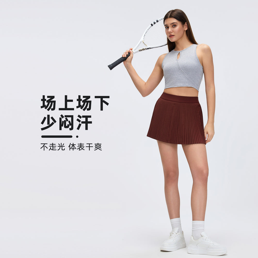 Ice-feeling breathable outdoor sports skirt for women with lining fashion tape tennis skirt yoga fitness skirt d25008