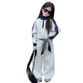 Girls' casual patchwork sweatshirt set -  spring/autumn new style, stylish two-piece activewear outfit for mid-to-large children