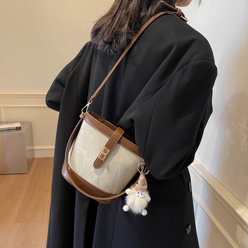 ins texture handbag women's 2025 new fashion small bag retro bucket bag shoulder bag messenger bag