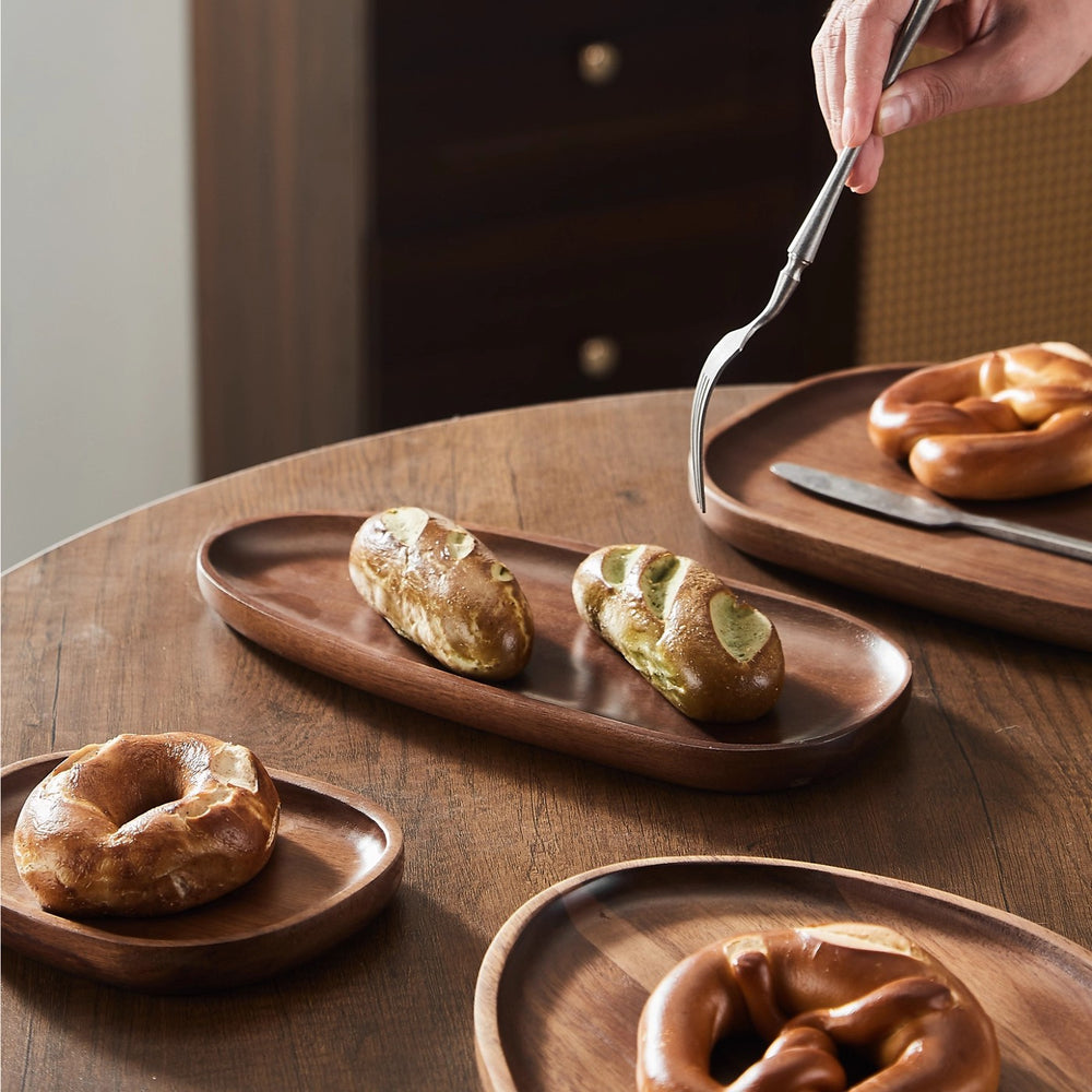 Japanese-style tray, acacia wood serving tray, irregular snack tray, solid wood dessert plate, vintage-inspired storage tray