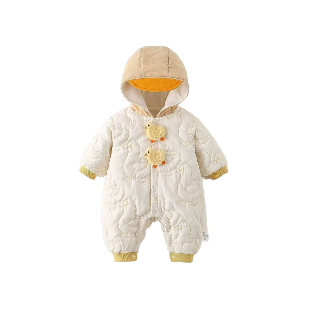 Winter baby medium-thick outwear bodysuit, warm fleece-lined romper, newborn cartoon onesie