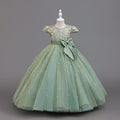 export girls' dress - mid-to-large size, short-sleeve wedding dress, flower girl performance dress, princess gown, floor-length style