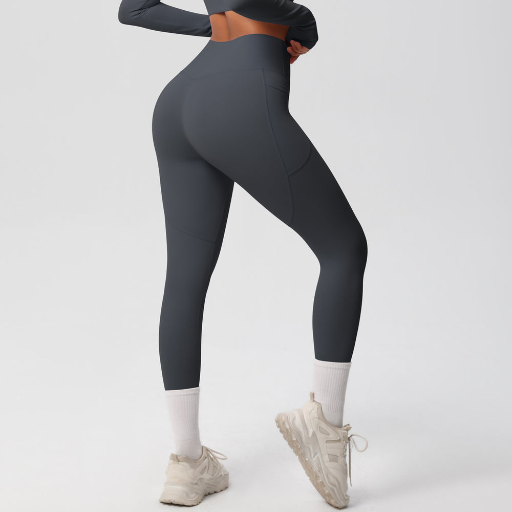new arrivalhigh waist hip lifting tight yoga pants nude quick-drying flap pocket pants outdoor running fitness sports pants
